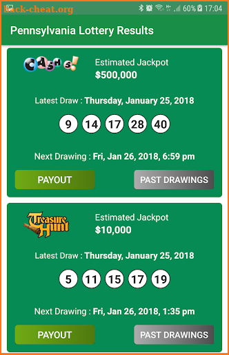 Pennsylvania Lottery Results screenshot