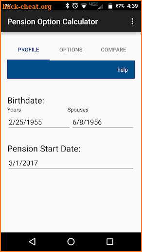 Pension Option Calculator screenshot