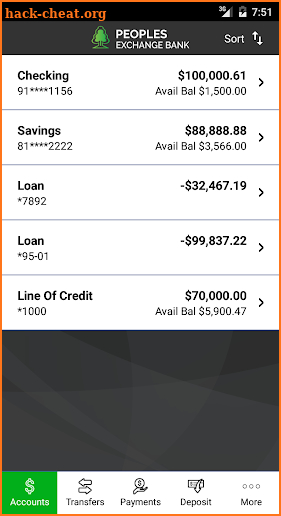 Peoples Exchange Bank screenshot