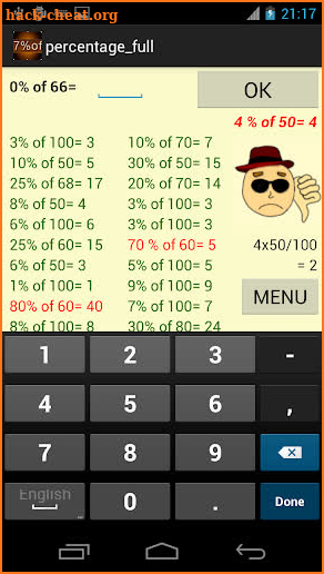 percentage math homeworks screenshot
