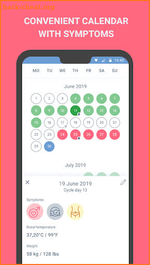 Period tracker, calendar, ovulation, cycle screenshot