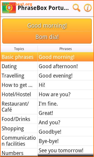Phrasebook Portuguese screenshot