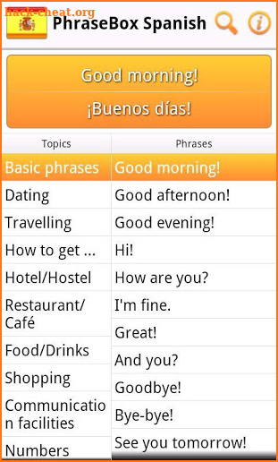 Phrasebook Spanish screenshot