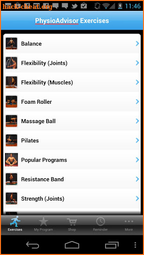 PhysioAdvisor Exercises screenshot
