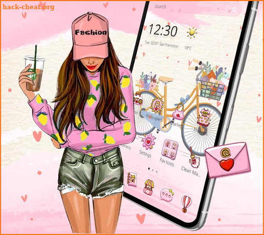 Pink Bicycle Fashion Girl Theme screenshot