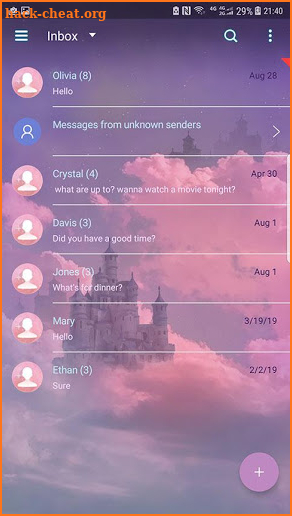 Pink clouds skin for Next SMS screenshot