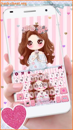 Pink Floral Girl Keyboard Theme screenshot