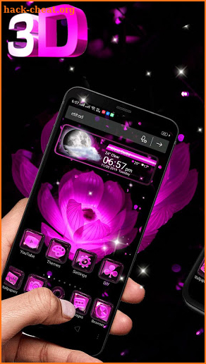 Pink Flower 3D Glass Tech Theme 🌺🌸 screenshot