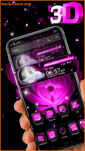 Pink Flower 3D Glass Tech Theme 🌺🌸 screenshot