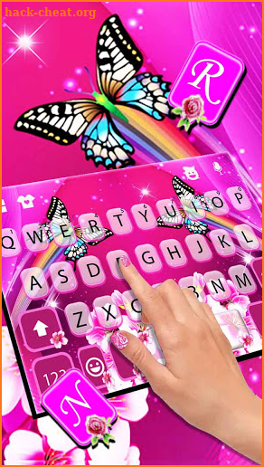 Pink Flower Butterfly Keyboard Background screenshot
