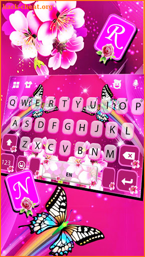 Pink Flower Butterfly Keyboard Background screenshot
