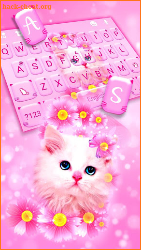 Pink Flowers Kitten Keyboard Theme screenshot