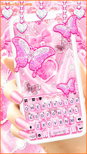 Pink Girly Butterfly Keyboard Background screenshot