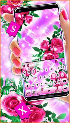 Pink Glamor Roses Keyboard Theme screenshot