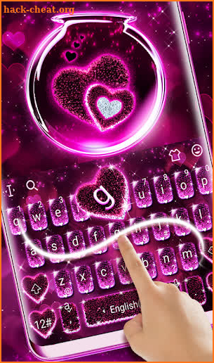 Pink Glitter Heart Glass Keyboard screenshot