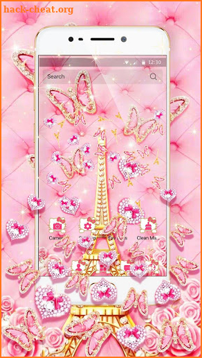 Pink Kitty Eiffel Butterfly 3D Theme screenshot