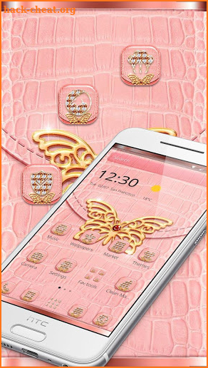 Pink Leather Golden Butterfly Theme screenshot
