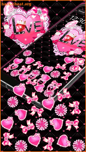 Pink Love Heart Diamond Gravity Theme screenshot