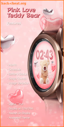 Pink Love Teddy Bear_Watchface screenshot