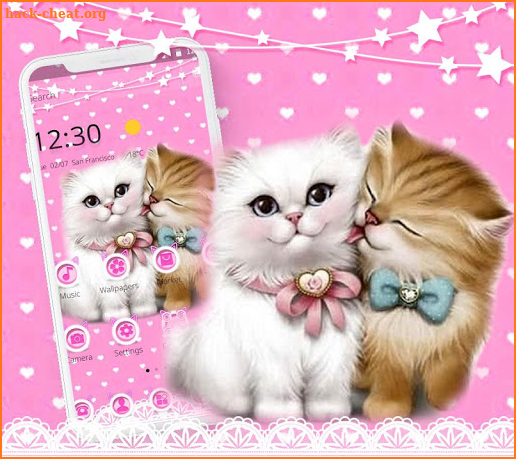 Pink Lovely Kitten Cartoon Theme screenshot