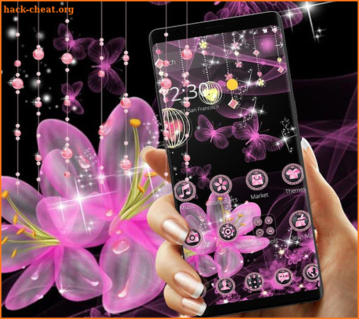 Pink Neon Flower Glitter Bling Theme screenshot
