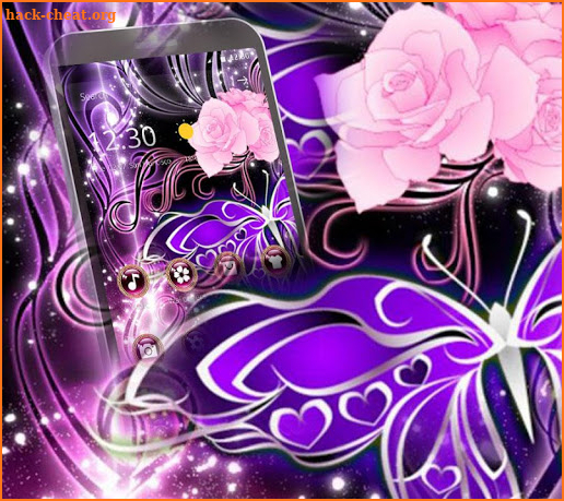 Pink Purple Neon Butterfly Flower Theme screenshot