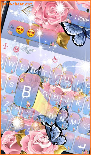 Pink Rose Blue Butterfly Keyboard Theme screenshot