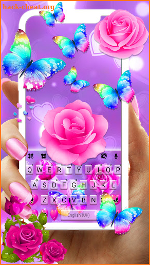 Pink Rose Butterfly Keyboard Background screenshot
