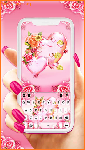 Pink Rosy Hearts Keyboard Background screenshot