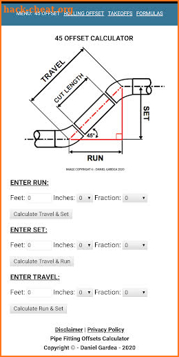 Pipe Fitting Offsets Calculator screenshot