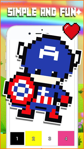 pixelart super heros Coloring by number games screenshot