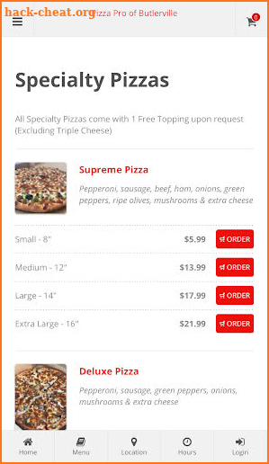Pizza Pro of Butlerville Online Ordering screenshot
