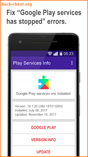 Play services update & info screenshot