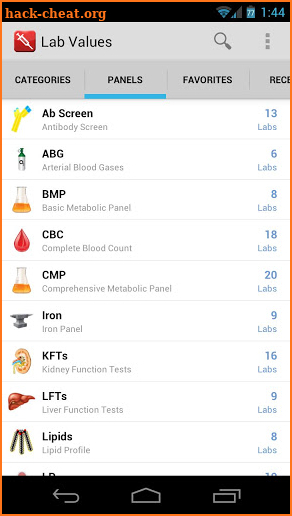 Pocket Lab Values screenshot