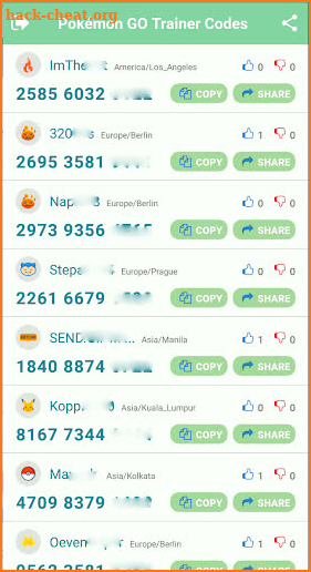 Pokemon GO Trainer Codes screenshot