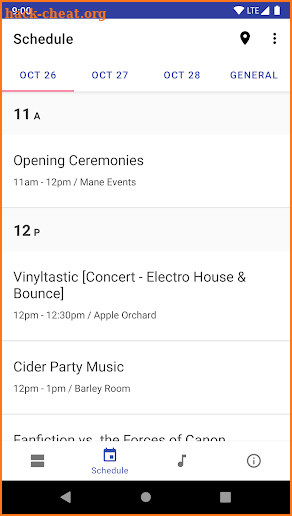 Ponyville Ciderfest Convention Schedule screenshot