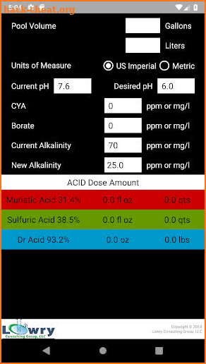 Pool Acid Dose Calculator screenshot