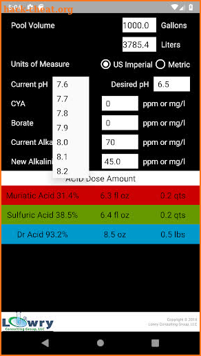 Pool Acid Dose Calculator screenshot