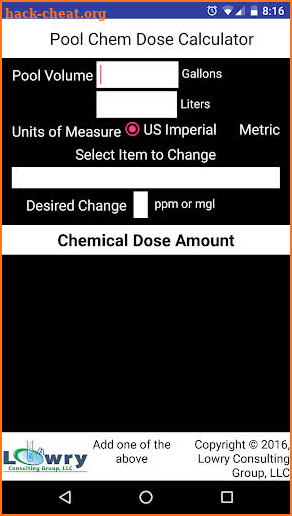Pool Chem Dose Calculator screenshot