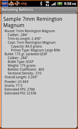 Popular 7mm Ballistics Data screenshot