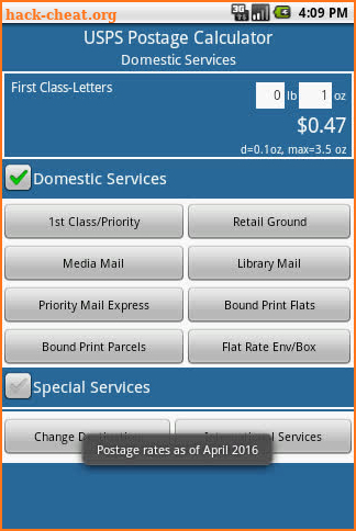 Postage Calculator USPS screenshot