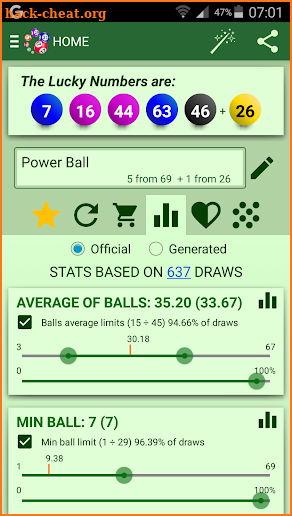 PowerBall and MegaMillions Statistics screenshot