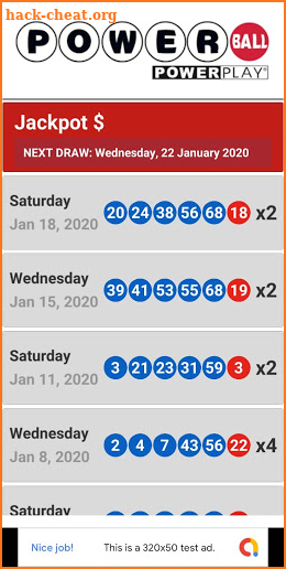 PowerBall Lottery Results screenshot
