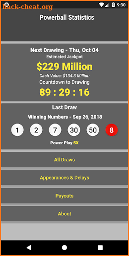 PowerBall Lottery Statistics screenshot
