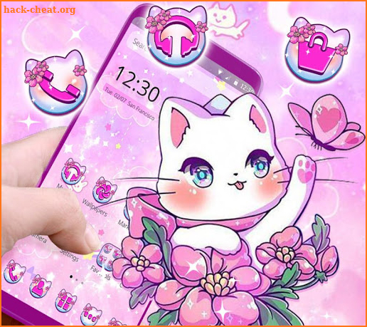 Pretty Pink Flower Kitty Theme screenshot