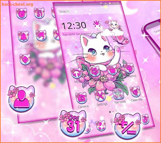 Pretty Pink Flower Kitty Theme screenshot