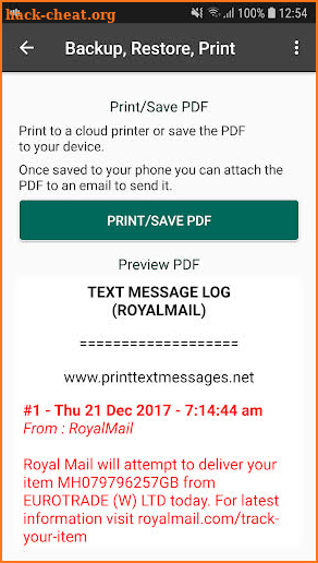 Print Text Messages (Backup, Restore & Print) screenshot