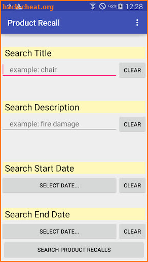 Product Recall Search screenshot