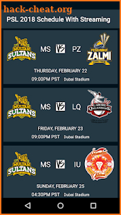PSL 2018 Schedule and Live Streaming screenshot
