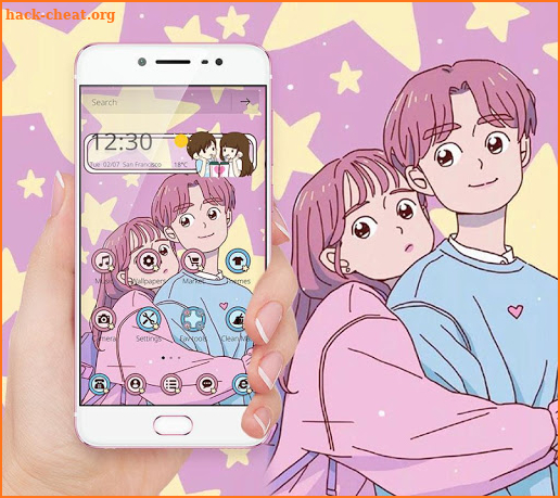 Purple Cartoon Yellow Star Couple Theme screenshot